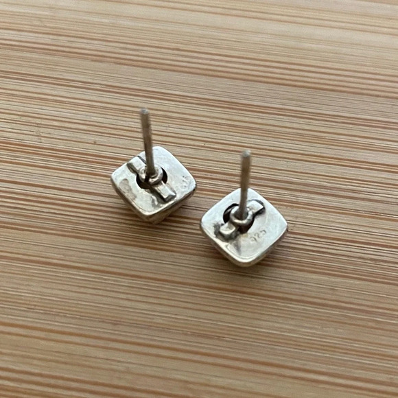 Vintage 925 Sterling Silver Citrine Gemstone Square Stud Earrings - Picture 11 of 15